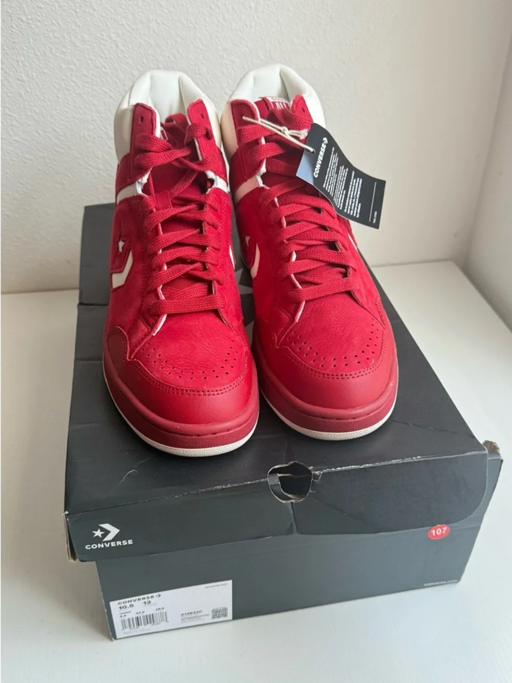 Converse Red and White Mid-Top Suede Sneakers - Picture 2 of 5
